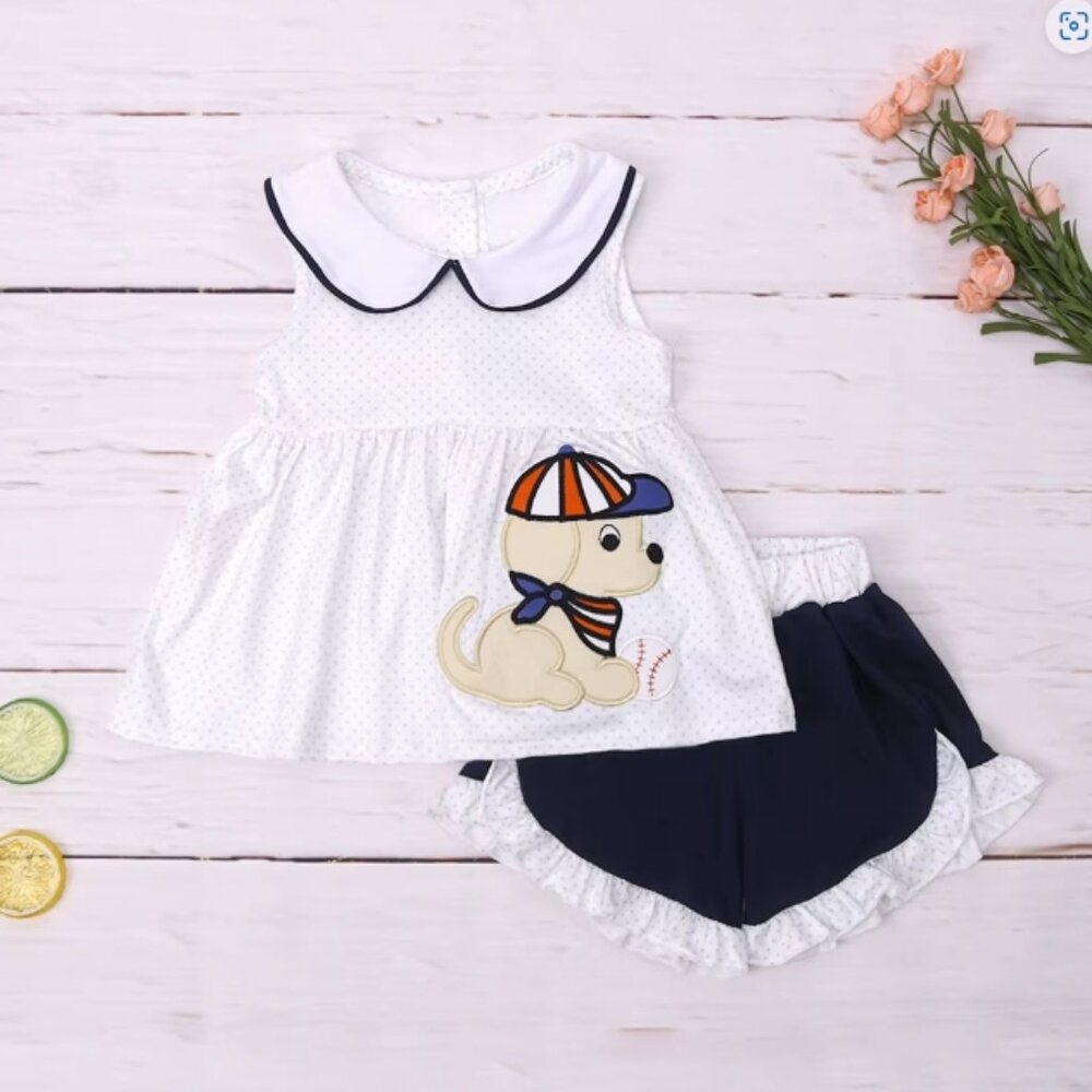 Boutique Baseball Labrador Puppy Tunic Shorts Outfit 4th of July